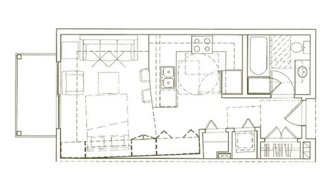 Floor plan for studio, 1 bath, 492 sqft